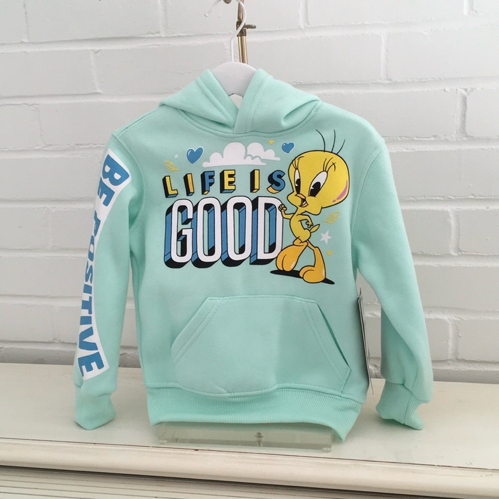 Girl Toddler Size 4 Tweety Looney Tunes Graphic Hoodie - Mint Green